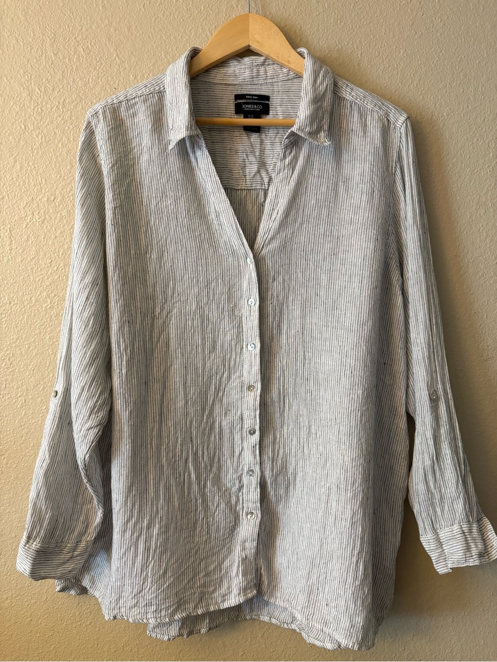 Jones New York  100% Linen Striped Button-Down Shirt  2X Plus